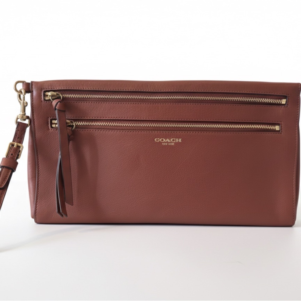 Coach Tan Leather Clutch with Gold Accents